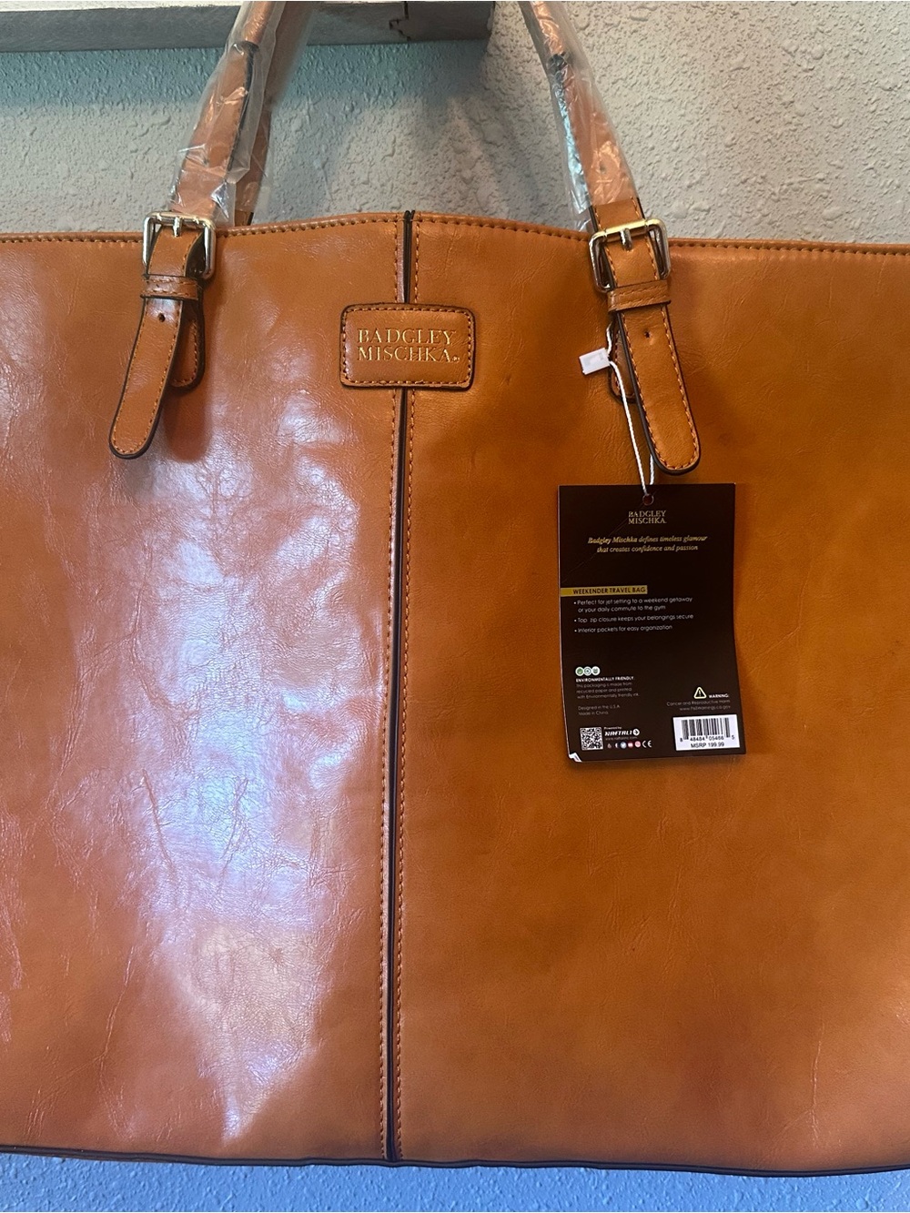 Badgley Mischka Cognac Leather Weekender Tan/Brown